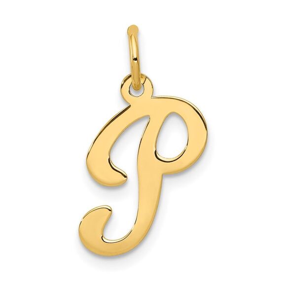 Kazi Luxury 14k Yellow Gold Script Letter P Initial Charm - Picture 1 of 4